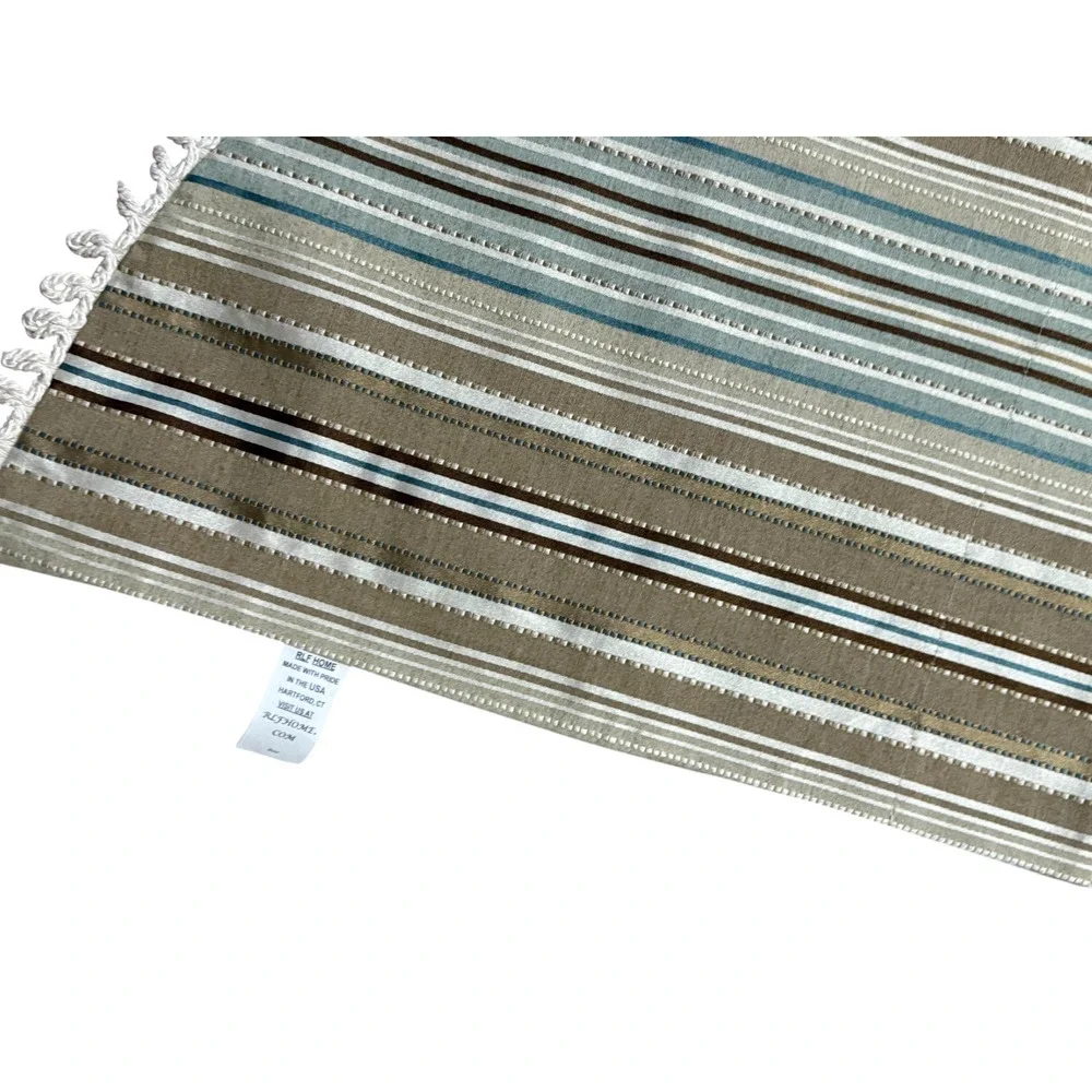 Vintage Set 12 Striped Valances Scalloped Fringe Trim Short Curtains Blue Brown